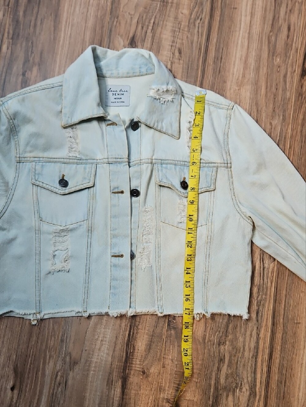 Love Tree Cream Cropped Denim Jacket with Floral Artwork Medium - Picture 7 of 11